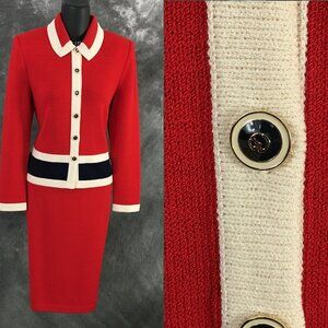 NWT NEW St John collection knit red white blue jacket skirt suit size 4 6